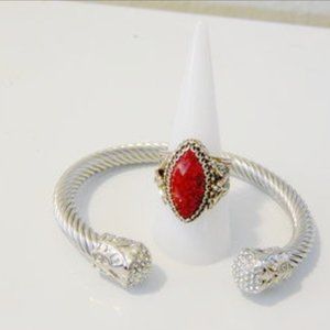 - Ottoman Silver Marquise Red Corundum Ring Size 9